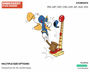Donald Striking High Striker With Mallet At The Fair - Disney's Donald Duck - Embroidery Design in 3 sizes & 8 formats