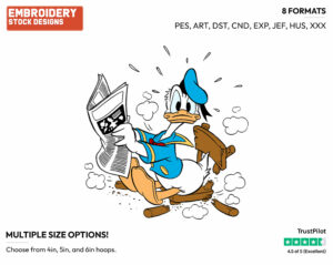 Reading Newspaper On Broken Chair - Disney's Donald Duck - Embroidery Design in 3 sizes & 8 formats