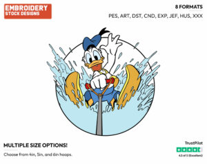 Water Skiing - Disney's Donald Duck - Embroidery Design in 3 sizes & 8 formats