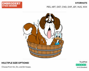 In Bath With Saint Bernard - Disney's Donald Duck - Embroidery Design in 3 sizes & 8 formats