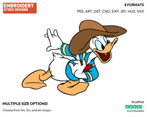 Cowboy Donald Duck - Disney's Donald Duck - Embroidery Design in 3 sizes & 8 formats