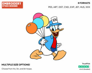 Holding Balloons - Disney's Donald Duck - Embroidery Design in 3 sizes & 8 formats