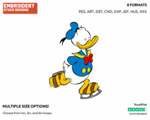Ice Skating - Disney's Donald Duck - Embroidery Design in 3 sizes & 8 formats