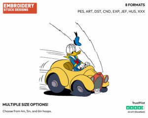 Driving Car - Disney's Donald Duck - Embroidery Design in 3 sizes & 8 formats