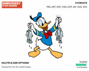 Holding Caught Fish - Disney's Donald Duck - Embroidery Design in 3 sizes & 8 formats