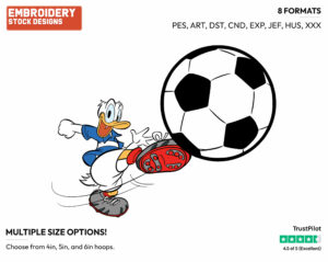 Donald Duck Kicking A Soccer Ball - Disney's Donald Duck - Embroidery Design in 3 sizes & 8 formats