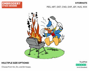 Donald Duck Barbecuing - Disney's Donald Duck - Embroidery Design in 3 sizes & 8 formats