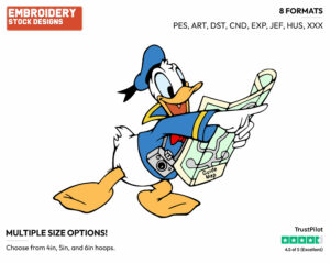 Donald Duck Consulting A Map - Disney's Donald Duck - Embroidery Design in 3 sizes & 8 formats