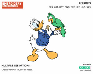 Donald Feeding His Parrot - Disney's Donald Duck - Embroidery Design in 3 sizes & 8 formats