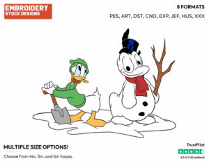 Donald Building Snowman - Disney's Donald Duck - Embroidery Design in 3 sizes & 8 formats