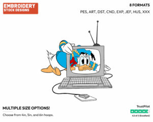 Looking Into Computer - Disney's Donald Duck - Embroidery Design in 3 sizes & 8 formats