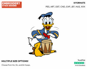Beating A Drum - Disney's Donald Duck - Embroidery Design in 3 sizes & 8 formats
