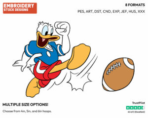Playing Football - Disney's Donald Duck - Embroidery Design in 3 sizes & 8 formats