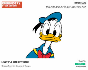 Donald Duck Face - Disney's Donald Duck - Embroidery Design in 3 sizes & 8 formats
