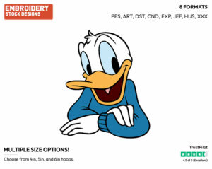 Donald Duck's Face - Disney's Donald Duck - Embroidery Design in 3 sizes & 8 formats