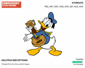 Playing Guitar - Disney's Donald Duck - Embroidery Design in 3 sizes & 8 formats