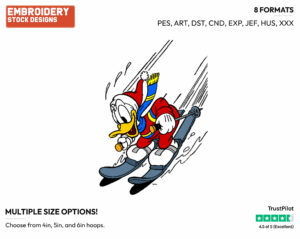 Skiing - Disney's Donald Duck - Embroidery Design in 3 sizes & 8 formats