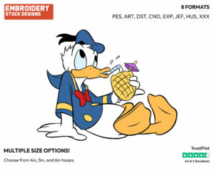 Sipping Pineapple Drink - Disney's Donald Duck - Embroidery Design in 3 sizes & 8 formats