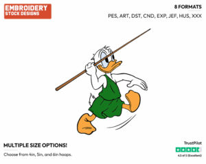 Throwing Javelin In Olympic Games - Disney's Donald Duck - Embroidery Design in 3 sizes & 8 formats