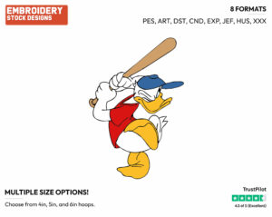 Dplaying Baseball - Disney's Donald Duck - Embroidery Design in 3 sizes & 8 formats