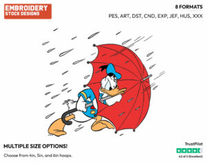 Holding Umbrella With Hole - Disney's Donald Duck - Embroidery Design in 3 sizes & 8 formats