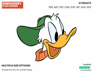 Young Donald Duck Wearing Baseball Cap - Disney's Donald Duck - Embroidery Design in 3 sizes & 8 formats