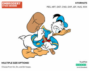 Holding Mallet - Disney's Donald Duck - Embroidery Design in 3 sizes & 8 formats