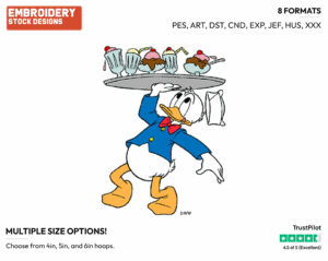 Donald Duck The Waiter - Disney's Donald Duck - Embroidery Design in 3 sizes & 8 formats