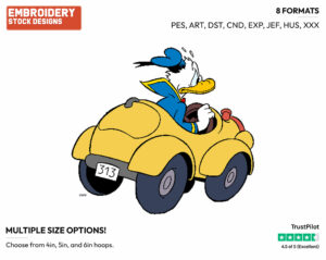 Driving Car - Disney's Donald Duck - Embroidery Design in 3 sizes & 8 formats