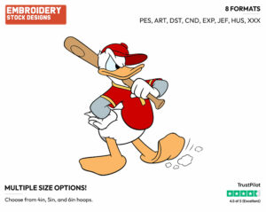 Donald Duck, Baseball Bat - Disney's Donald Duck - Embroidery Design in 3 sizes & 8 formats