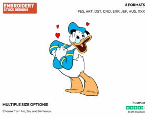 Donald Duck In Love - Disney's Donald Duck - Embroidery Design in 3 sizes & 8 formats