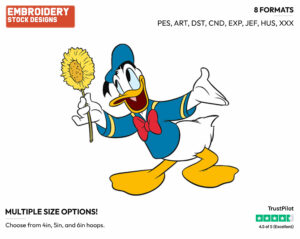 Donald Duck, Sunflower - Disney's Donald Duck - Embroidery Design in 3 sizes & 8 formats
