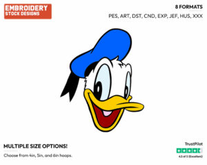 Donald Duck's Face - Disney's Donald Duck - Embroidery Design in 3 sizes & 8 formats