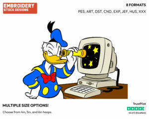 Donald Duck On His Computer - Disney's Donald Duck - Embroidery Design in 3 sizes & 8 formats