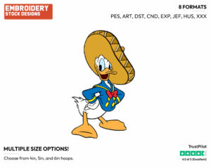 Wearing Sombrero - Disney's Donald Duck - Embroidery Design in 3 sizes & 8 formats