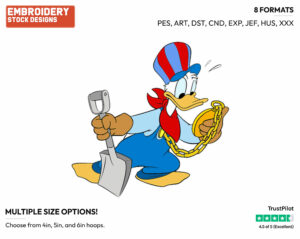 Working By The Train - Disney's Donald Duck - Embroidery Design in 3 sizes & 8 formats