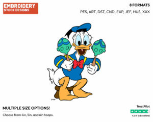 Donald Duck, Marracas - Disney's Donald Duck - Embroidery Design in 3 sizes & 8 formats