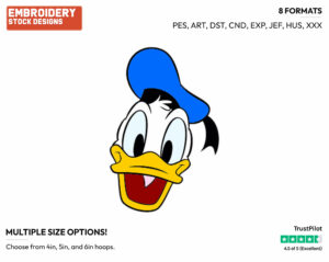 Donald Duck Face - Disney's Donald Duck - Embroidery Design in 3 sizes & 8 formats