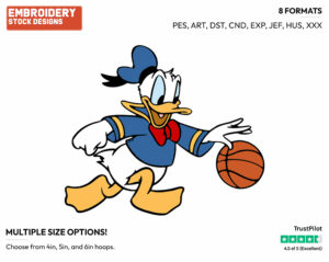 Playing Basketball - Disney's Donald Duck - Embroidery Design in 3 sizes & 8 formats