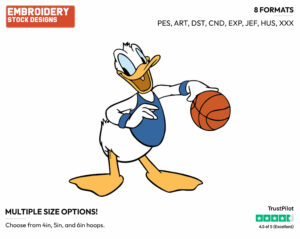 Playing Basketball - Disney's Donald Duck - Embroidery Design in 3 sizes & 8 formats