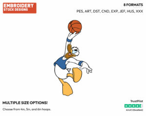 Playing Basketball - Disney's Donald Duck - Embroidery Design in 3 sizes & 8 formats