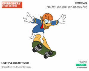 Skateboarding - Disney's Donald Duck - Embroidery Design in 3 sizes & 8 formats
