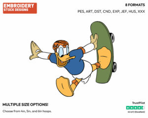 Skateboarding - Disney's Donald Duck - Embroidery Design in 3 sizes & 8 formats