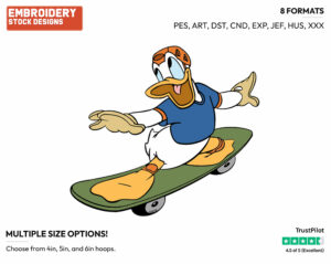 Skateboarding - Disney's Donald Duck - Embroidery Design in 3 sizes & 8 formats
