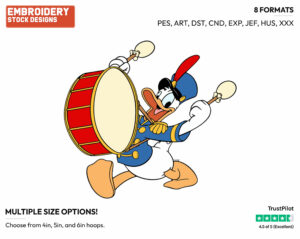 Playing The Drum In A Marching Band - Disney's Donald Duck - Embroidery Design in 3 sizes & 8 formats