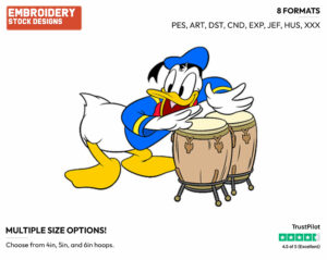 Playing Drums - Disney's Donald Duck - Embroidery Design in 3 sizes & 8 formats