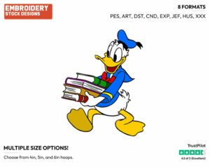 Carrying Books - Disney's Donald Duck - Embroidery Design in 3 sizes & 8 formats