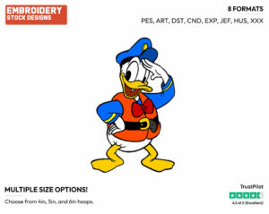 Wearing Life Vest - Disney's Donald Duck - Embroidery Design in 3 sizes & 8 formats