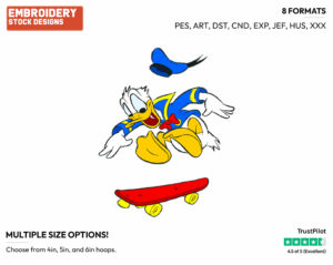 Skateboarding - Disney's Donald Duck - Embroidery Design in 3 sizes & 8 formats