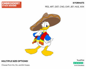 Wearing Sombrero - Disney's Donald Duck - Embroidery Design in 3 sizes & 8 formats